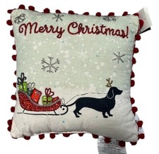 Merry Christmas Dachshund beaded Throw Pillow new