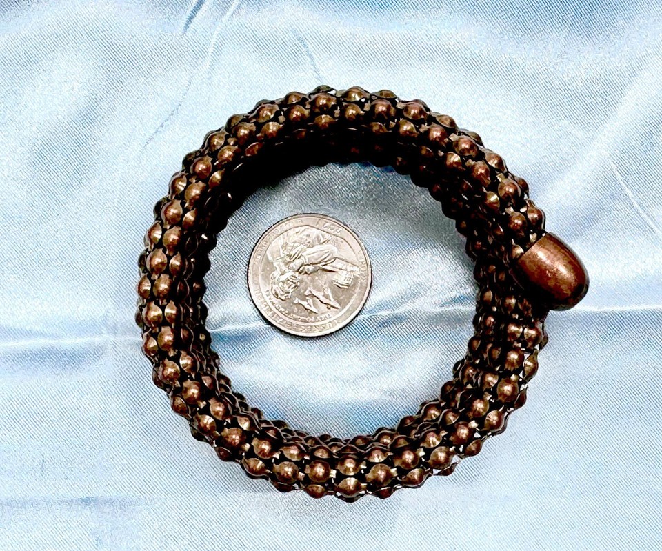 COPPER /BRASS TONE METAL CIRCULAR WRAP BEADED BRACELET. eBay