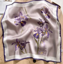100% Silk 20" small square Scarf Women neckerchief Wrap floral purple blue