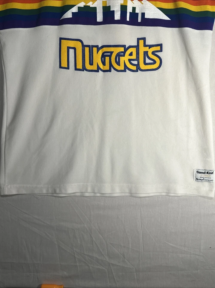 Alex English Sand Knit Denver Nuggets White Rainbow Jersey XL NBA Clean HTF EUC - Image 4 of 4