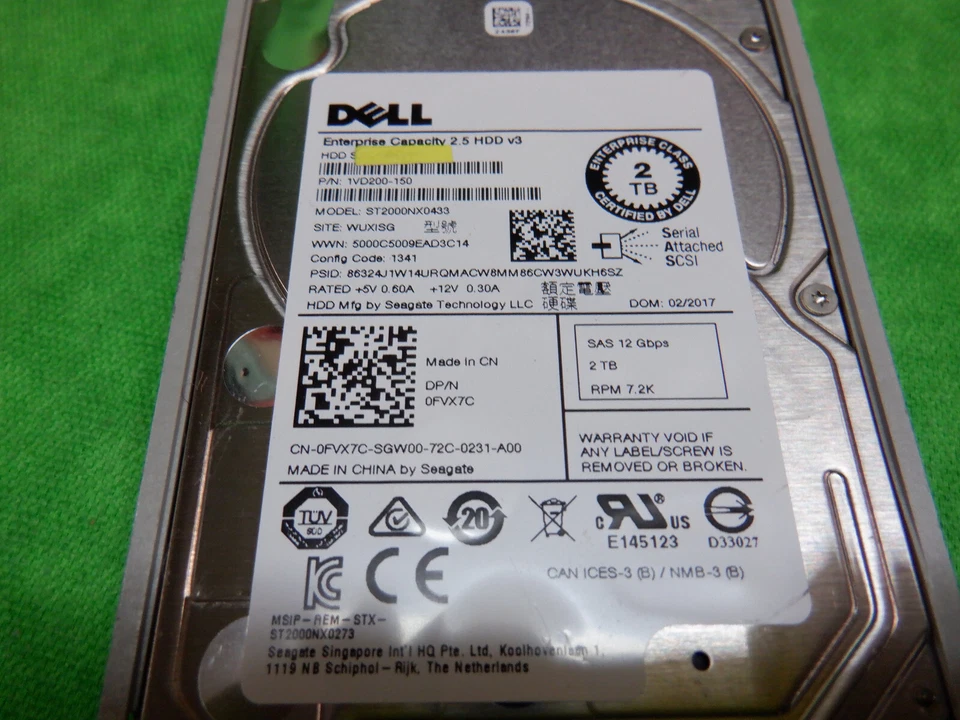 Dell 2TB 7.2K  12G 2.5" SAS HDD 0FVX7C ST2000NX0433 FVX7C GEN12 0NTPP3 Caddy - Image 3 of 3