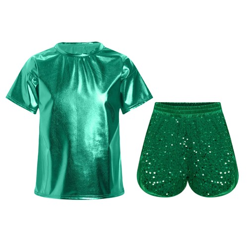 Kids Sportswear Exercise Sets Party Qutfit Sequins Activewear Round Neck Sports - Picture 31 of 74