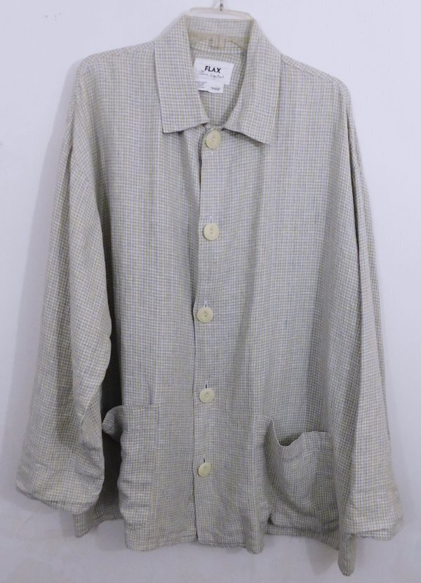 Flax 100% Linen Button Front Collar Neckline Tunic Jacket/Top w/Pockets L