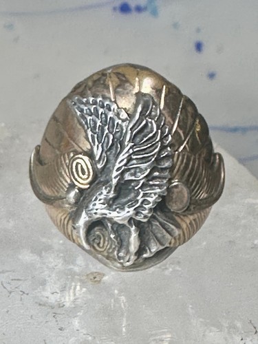 Navajo Eagle ring size 12 sterling silver women men (unknown gold over feathers) - Picture 4 of 10