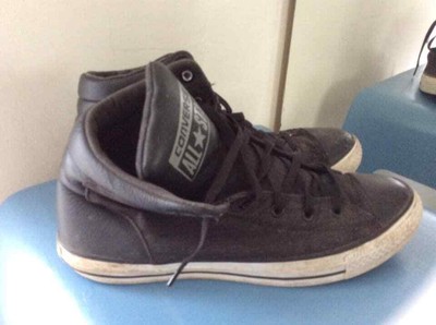 black leather baseball boots