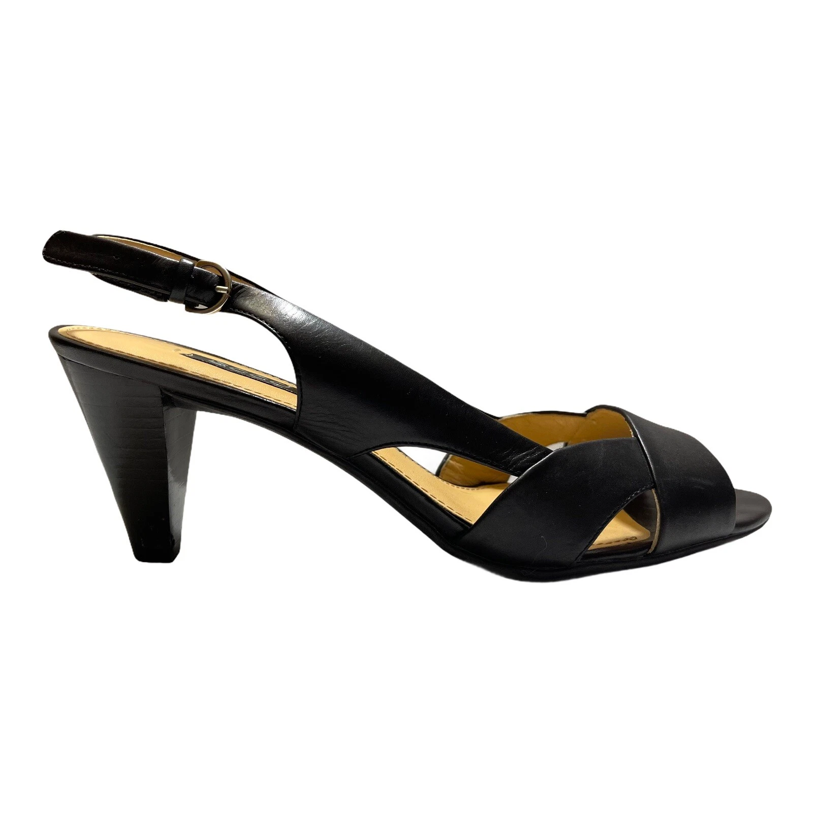 Sandalo da donna nero punta aperta tacco a cono Ecco taglia 8 5 EUR 39