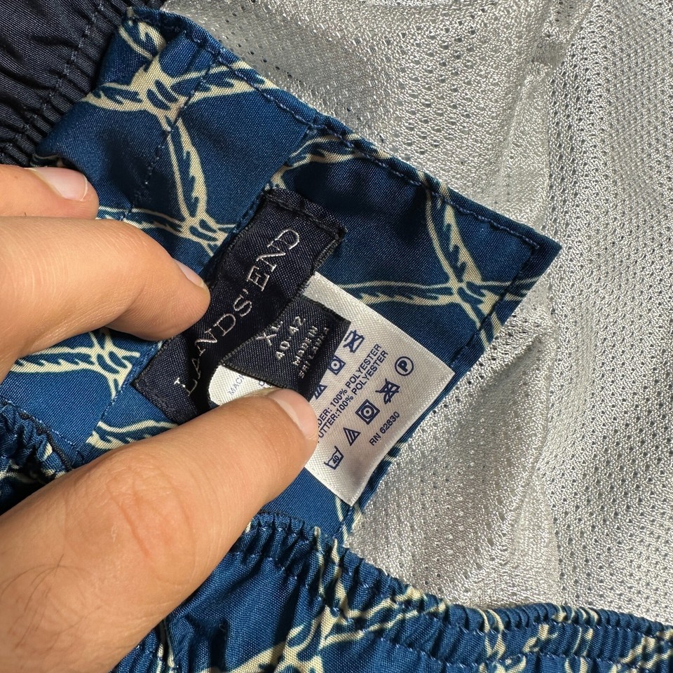 Lands' End Swim Trunks Mens Extra Large Blue Lined Polyester Swimwear