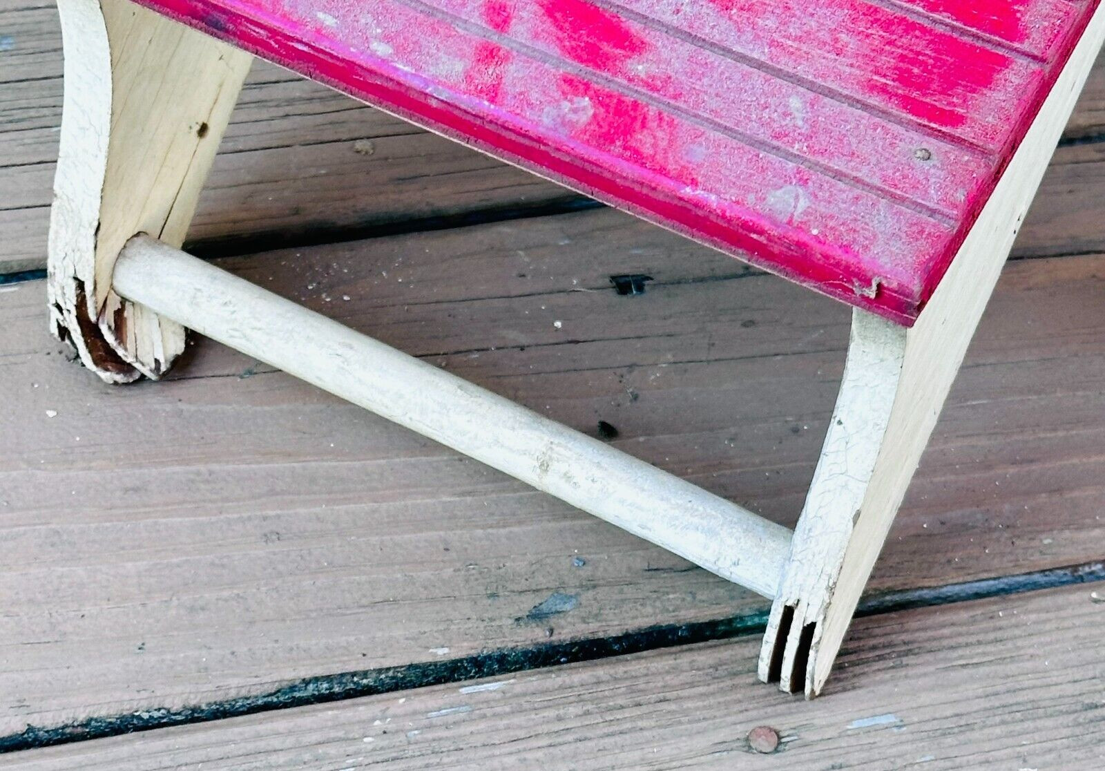 vtg wood step stool fold out steps White w red farmhouse 50s