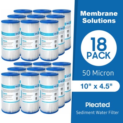 18 Pack 50 Micron 10'' x 4.5'' for Big Blue Washable Pleated Sediment Water Filter