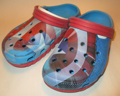 Crocs Dual Comfort M 5, W 7, Red,White & Blue Worn Graphic Cushion Insole Clogs