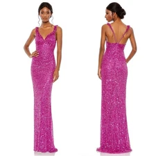 Mac Duggal 5674 Ruffle V-Neck Sequin Dress NWT Size 10