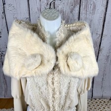 Vintage White Fur Stole Shoulder Wrap XS Small Mink Fox 1950s