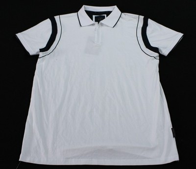 Mark Asher Men's Short Sleeve Athletic Golf Polo Shirt AC2 White/Navy Medium