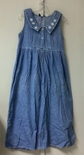 Vintage Faded Glory Size Small Denim Cotton Jean Dress Long Cottage Core Collar