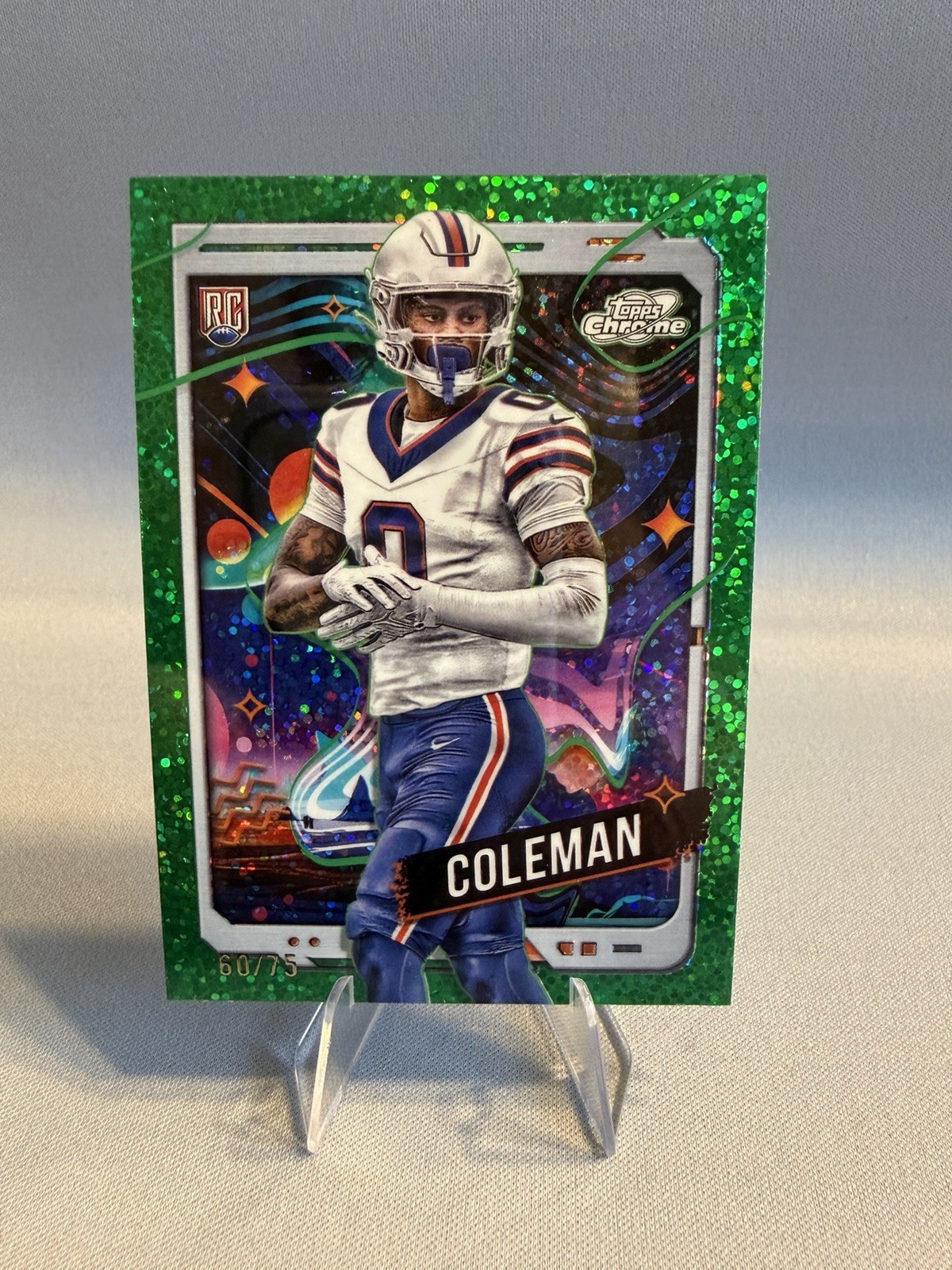 2024 Topps Cosmic Chrome - Keon Coleman #111 Green Space Dust Refractor /75 (RC)