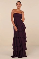 Lulus Women Gorgeous Essence Strapless Tiered Maxi Dress Purple M