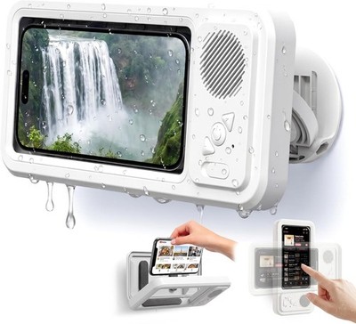 Shower Phone Holder Waterproof with Speaker - Wall Mounted Wireless Bluetooth