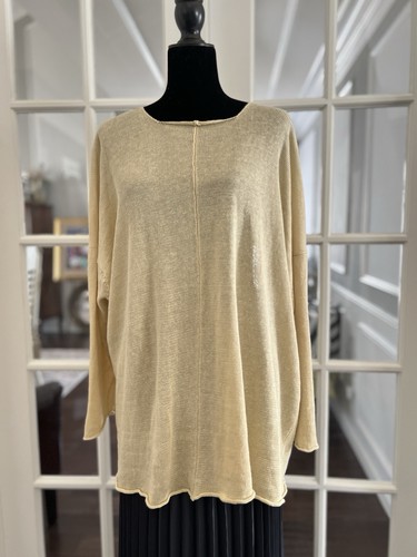 ESKANDAR 100% Linen SCOOP NECK PULLOVER LONG SLEEVE SWEATER TOP TUNIC - Picture 1 of 7