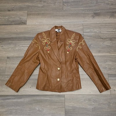 Vtg RARE 80s Jacket Bellino Paris Mode Genuine Lamb Leather Ornate Embroidery