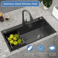 Black Drop In Kitchen Sink Workstation 28/30/32 Inch Single Bowl Stainless Steel