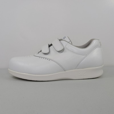 SAS Me Too Walking Shoes Womens 7.5W Wide Double Hook Loop Strap White Leather