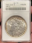 1882 O/S VAM-5 90% Silver Morgan Dollar AU55 ANACS Soapbox- Nice Toning