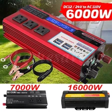 Car Power Inverter DC 12V To AC 110V Home RV Solar Converter LCD 7000W 6000W
