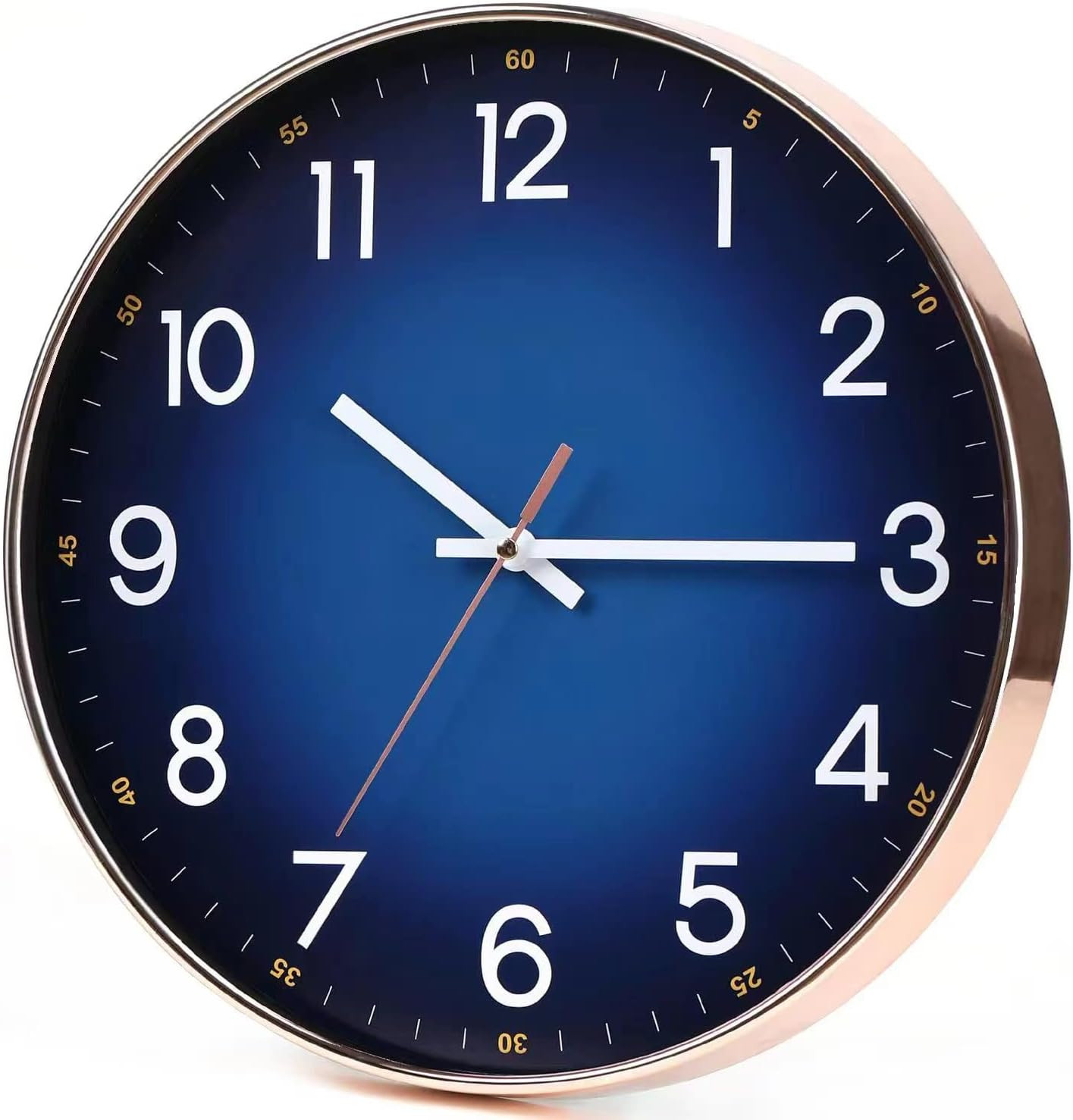 Navy Blue Wall Clock, Quality Quartz Silent Non-Ticking Batt