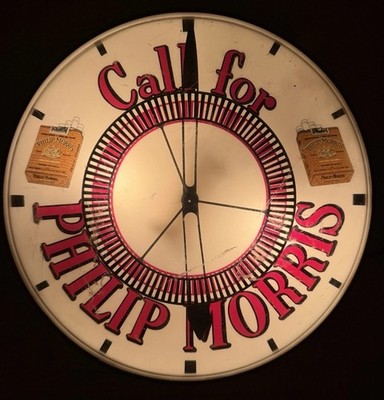 Vtg Philip Morris Tobacco SPINNER ADVERTISING CLOCK Thermometer Gas Oil Sign