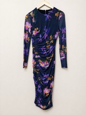 Marciano GUESS Night Flight Floral Mesh Ruched Bodycon Midi Dress Navy S Artsy