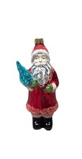 Vtg Blown Glass Santa Old World Christmas ornament Father Christmas w/Tree