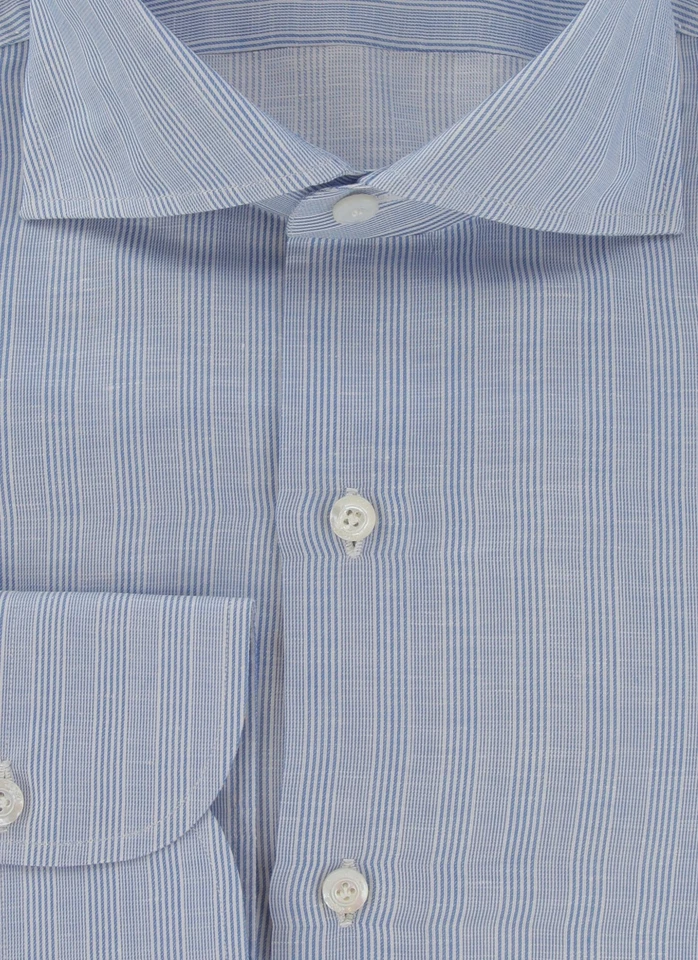 Camisa $600 Finamore Napoli Azul Claro Rayas Carlo Riva 180/2 - Delgada - Foto 2 de 4
