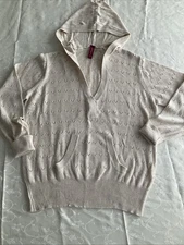 Gitanos Cream Boho Style V-neck Hoodie Pullover Sweater Large