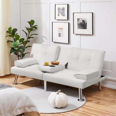 Faux Leather Convertible Sofa Bed Adjustable Couch Sleeper Recliner Reversible