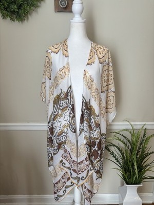 NWT Rachel Roy Womens Kimono Brown Yellow Floral Lightweight