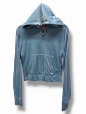 Juicy Couture Y2K Vintage Blue Velour Zip Hoodie Large Rhinestone Juicy Bling