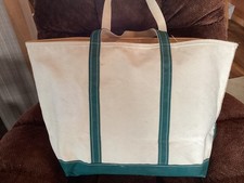 Vintage 90  s LL Bean Boat and Tote Bag Large Zipper 24 x 16 x 12 Green Trim