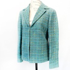 Lafayette 148 New York Blazer Jacket Tweed Wool Blend Green Medium Y2K