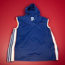 Felpa con cappuccio vintage Adidas senza maniche XL Y2K 3 strisce logo pullover retrò blu arancione NY
