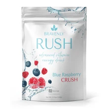 Bravenly RUSH, BLUE RASPBERRY CRUSH, Supercharged Vitamin Energy, 28 serving