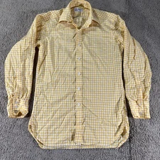 Vtg Turnbull & Asser Shirt Men 25/46 Yellow Plaid Gingham Check L/S Button Up