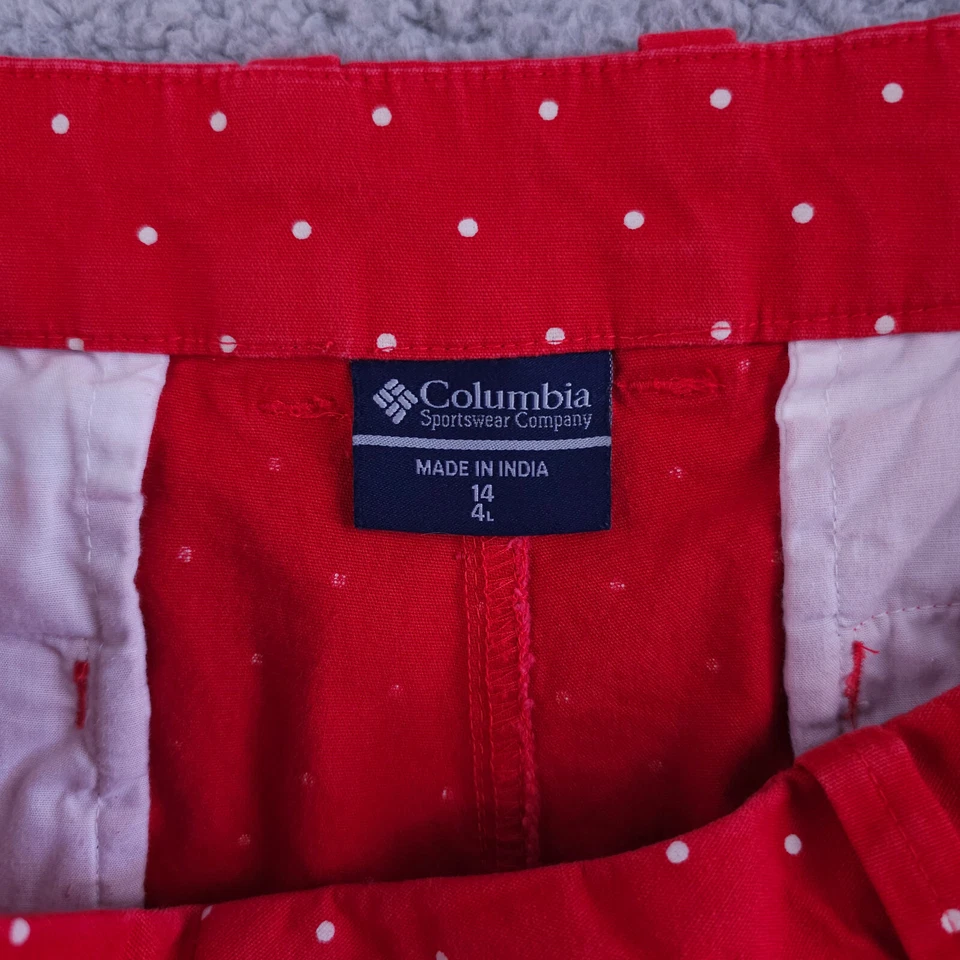 Pantalones Cortos Columbia Para Mujer 14 Rojo Blanco Lunares PFG Cabeza de Hueso Elastizados tiro Alto Foto 3 de 4