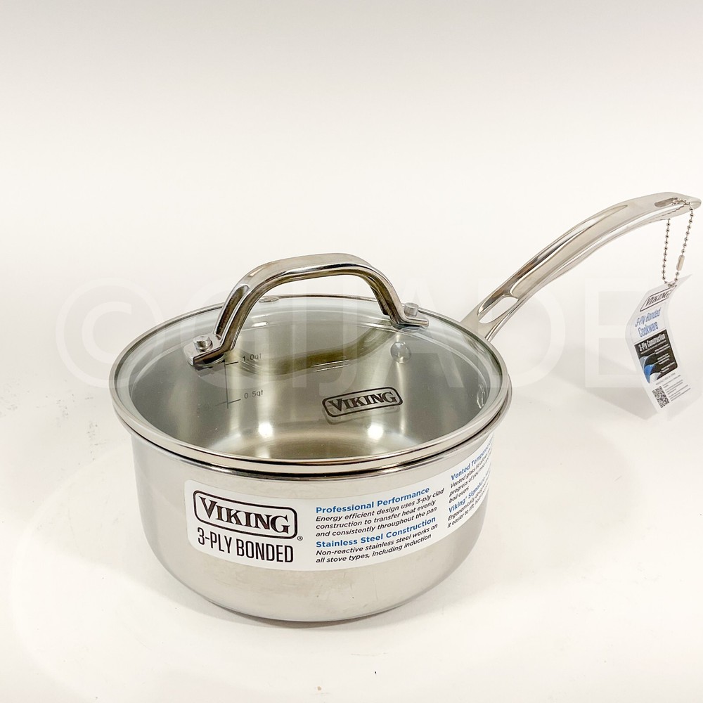 Viking 3-Ply Stainless Steel Sauce Pan Pot Glass Vented Lid 1.5 Quart  New