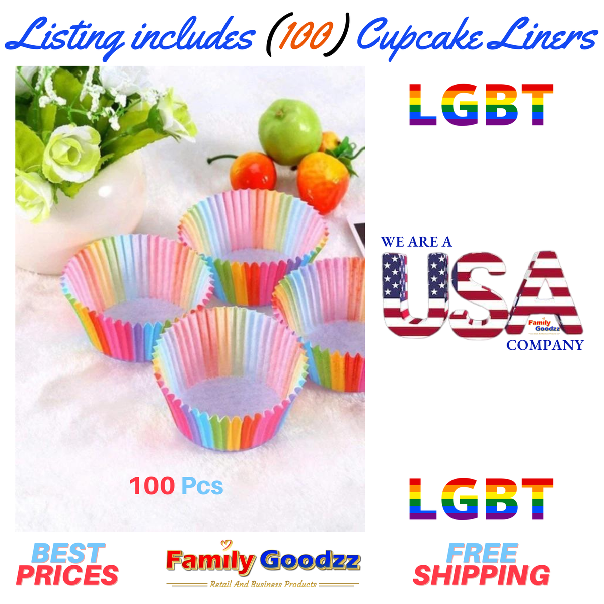 🌈100 Pcs LGBT Rainbow Striped Multi-Color Cup Cake Liner Buy get at  50% off