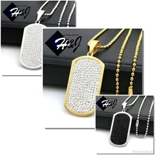 30"MEN Stainless Steel 2.5mm Silver/Gold Plated Bead Chain CZ Dog Tag Pendant*43
