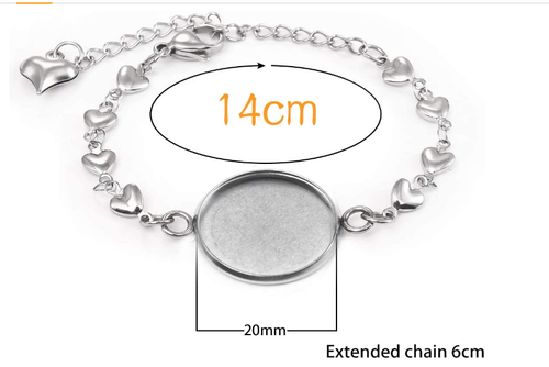 10Pcs 20mm Bezel Base Round Cabochon Tray Blank Bangle Chain With Glass Dome - Picture 5 of 8