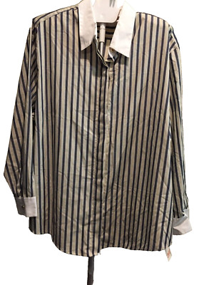Russ Button-down Blouse, SZ 26W,Collared, Striped, Tag $44.00/$32.99, NWT