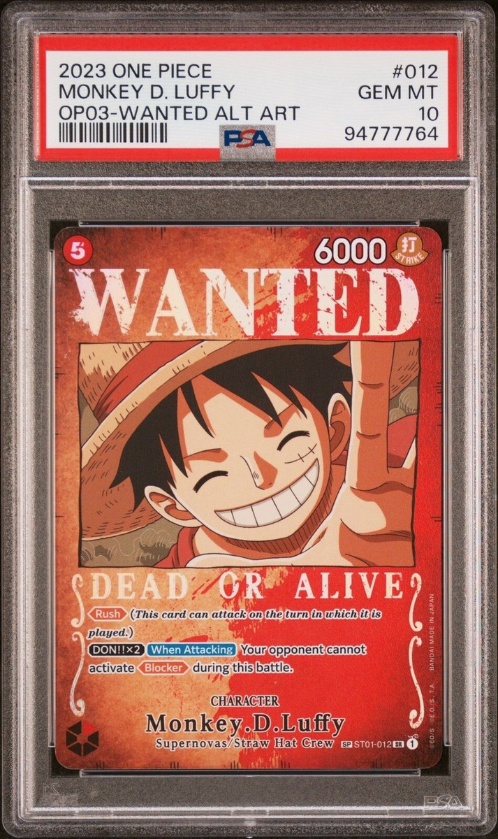 Monkey D.Luffy Wanted PSA 10 English Alt Art One Piece OP03 Monkey D.Luffy Wanted PSA 10 English Alt Art One Piece OP03