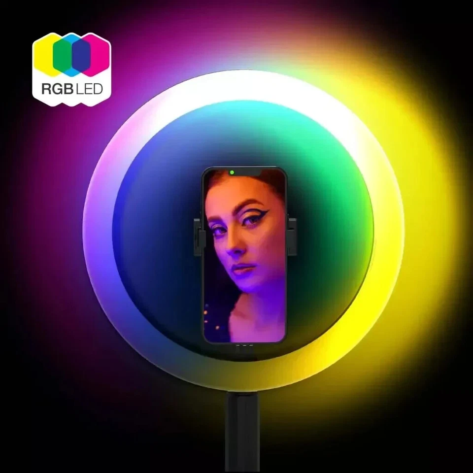 12 inch LED Multicolour Ring Light + 2.1M Stand Make Up Beauty YouTube Video RGB - Image 2 of 4
