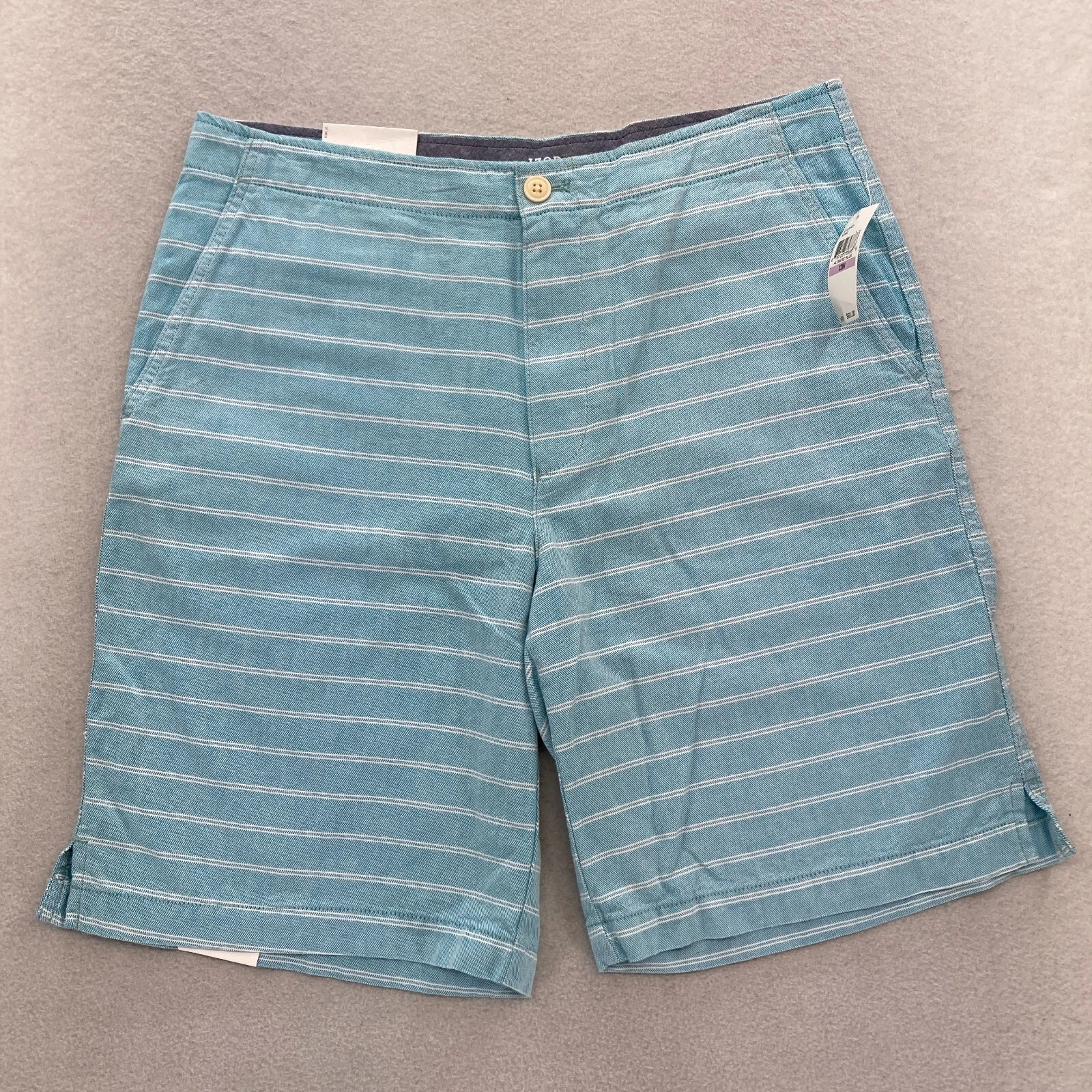 IZOD Saltwater Chino Shorts Mens 32 Relaxed Blue White Striped Preppy Nautical